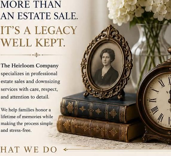 Heirloom china, books, and treasured objects staged for a Lincoln-area estate sale